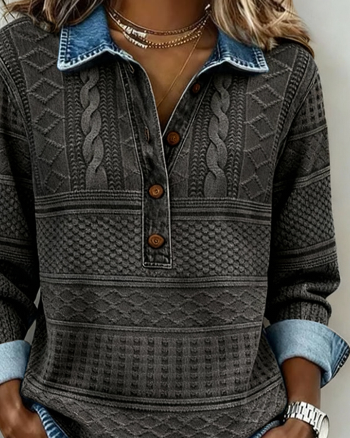 Charlotte Trendy Sweatshirt with Half Button and Collar