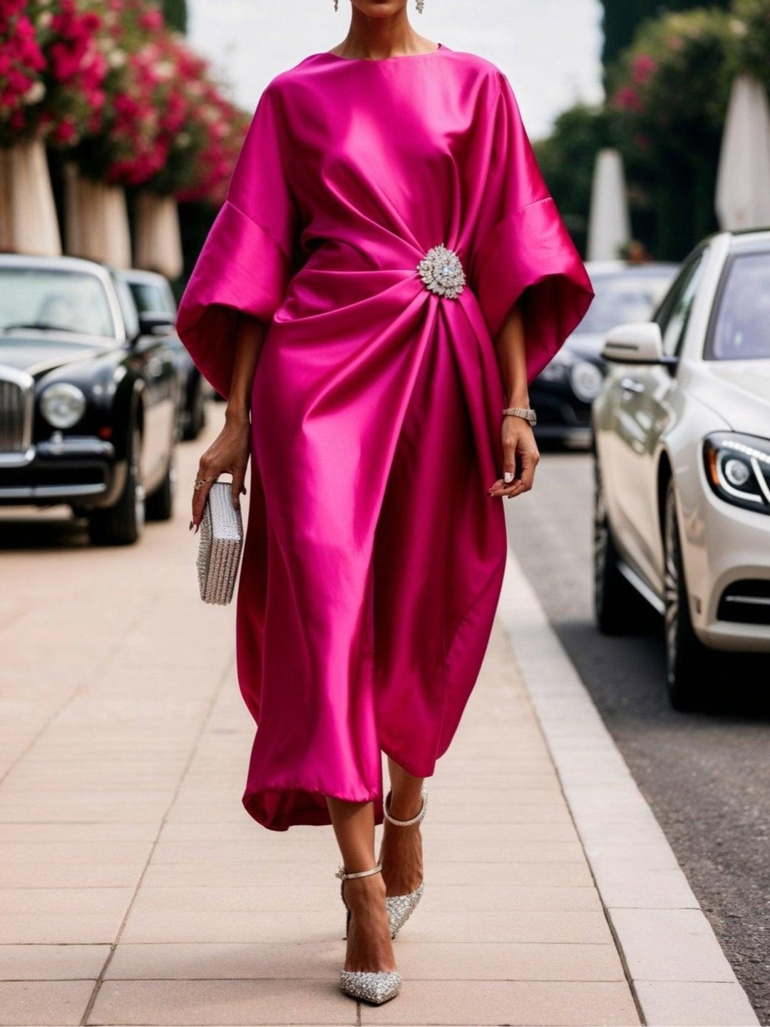 Elena Luxe Shimmer Satin Long Dress