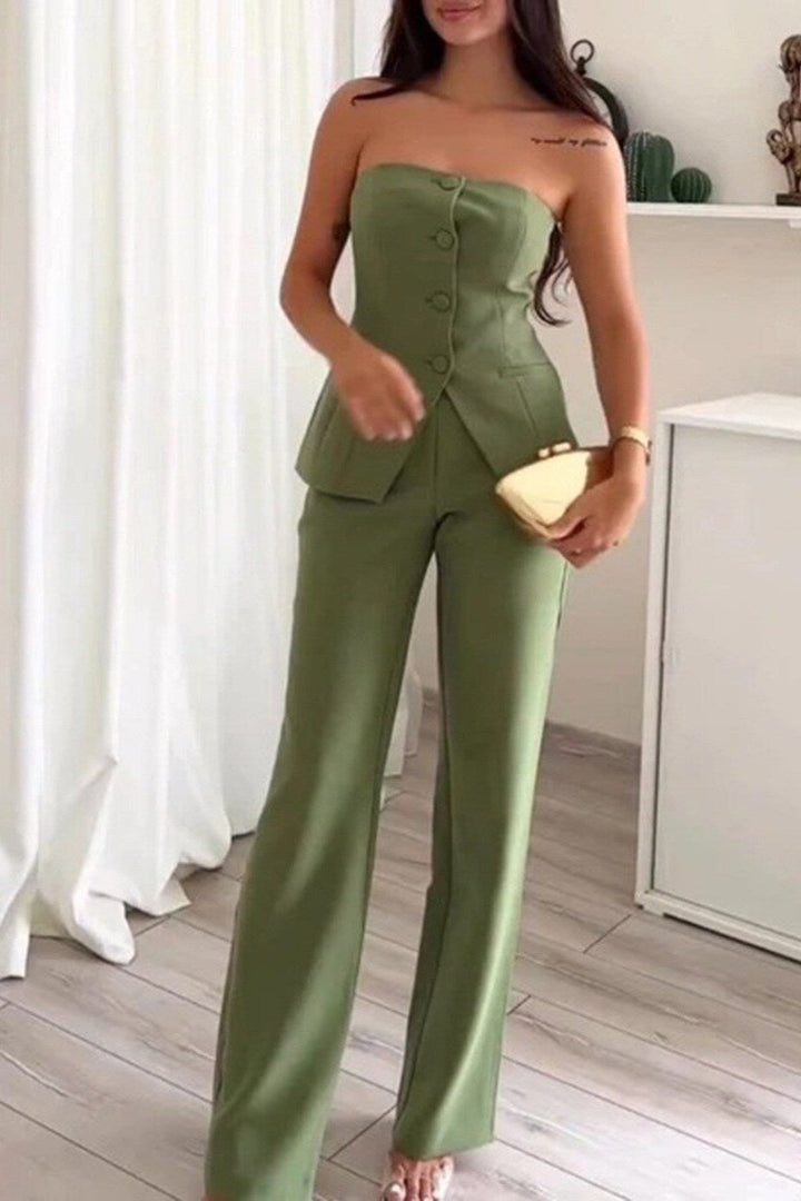 Bria Strapless Button-Down Jumpsuit