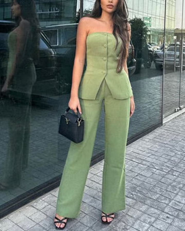 Bria Strapless Button-Down Jumpsuit