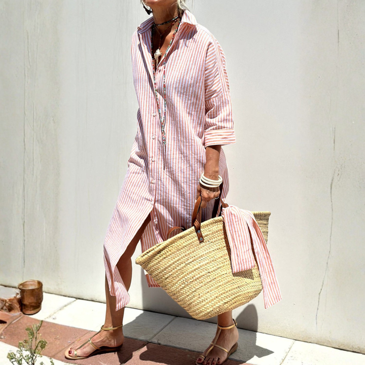 Sophia Elegant Striped Shirt Dress