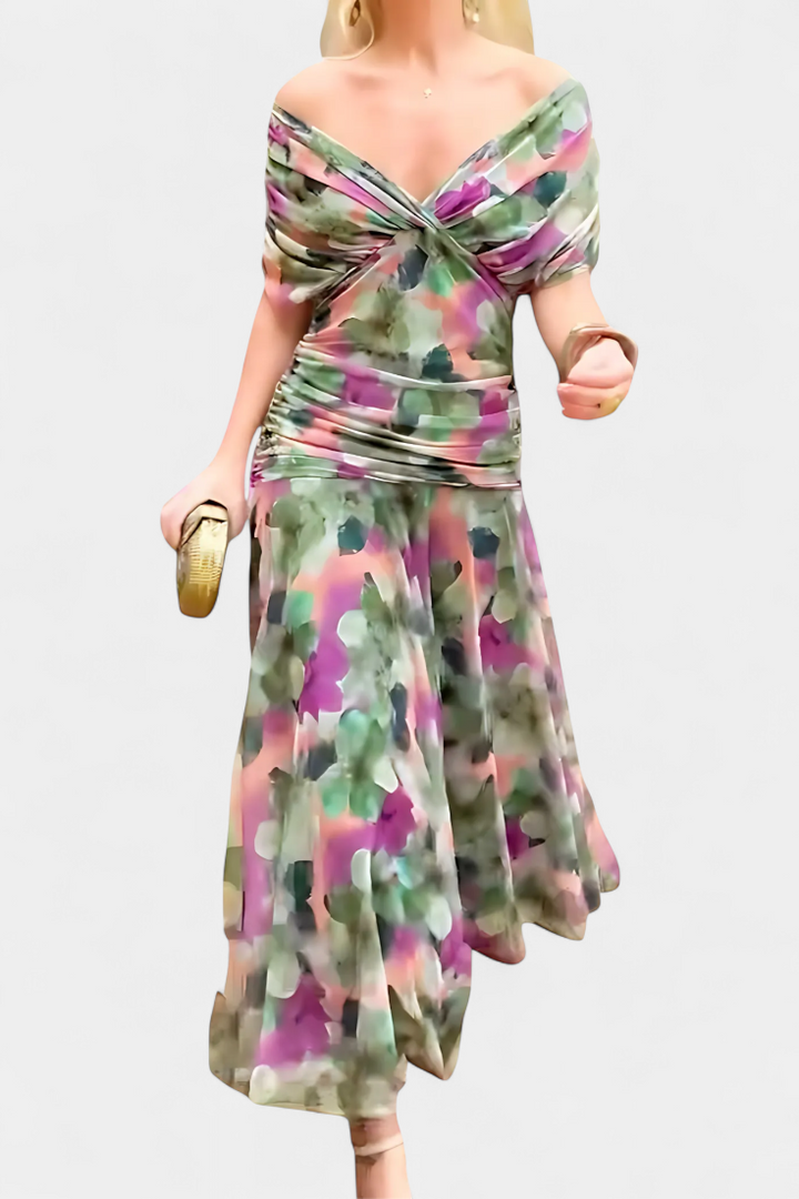 Bella Long Floral V-Neck Dress