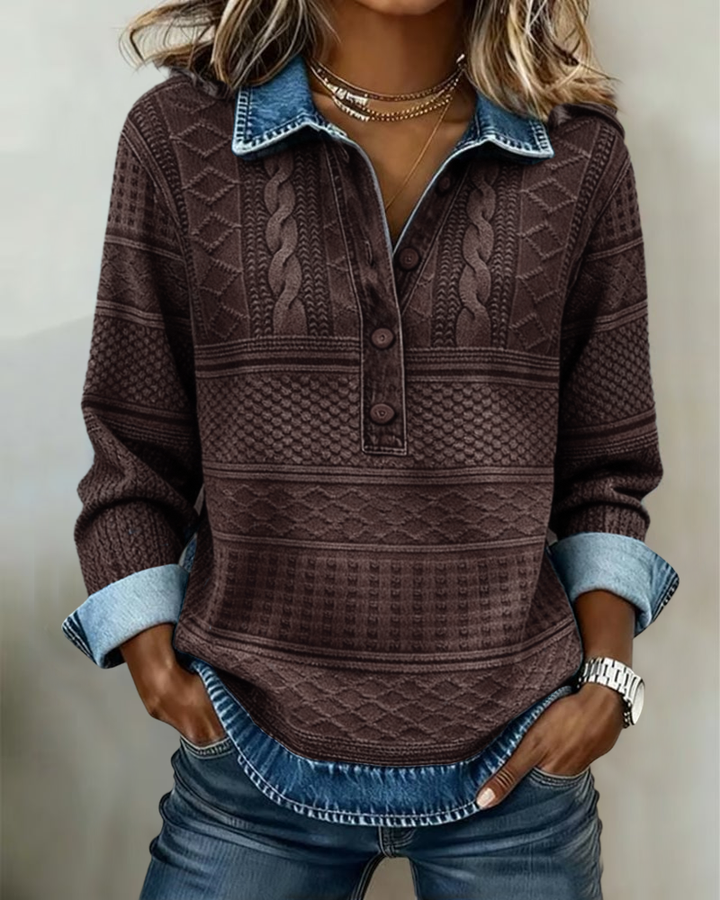 Charlotte Trendy Sweatshirt with Half Button and Collar