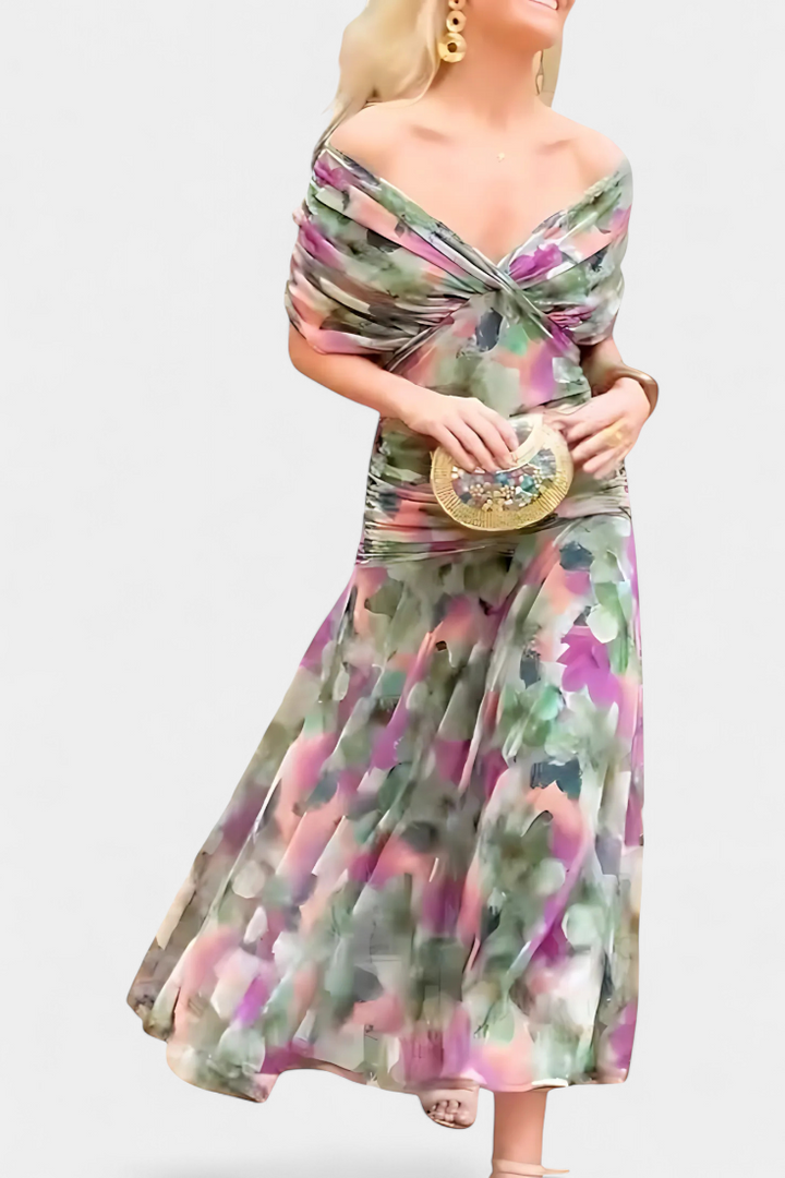 Bella Long Floral V-Neck Dress