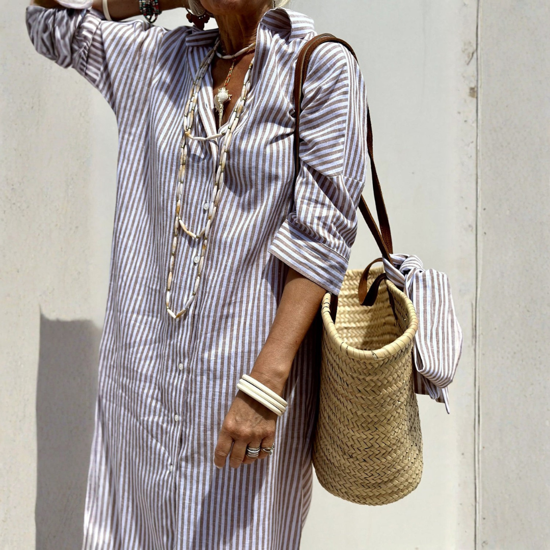 Sophia Elegant Striped Shirt Dress