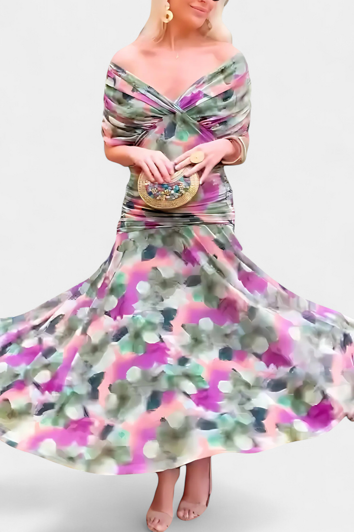 Bella Long Floral V-Neck Dress