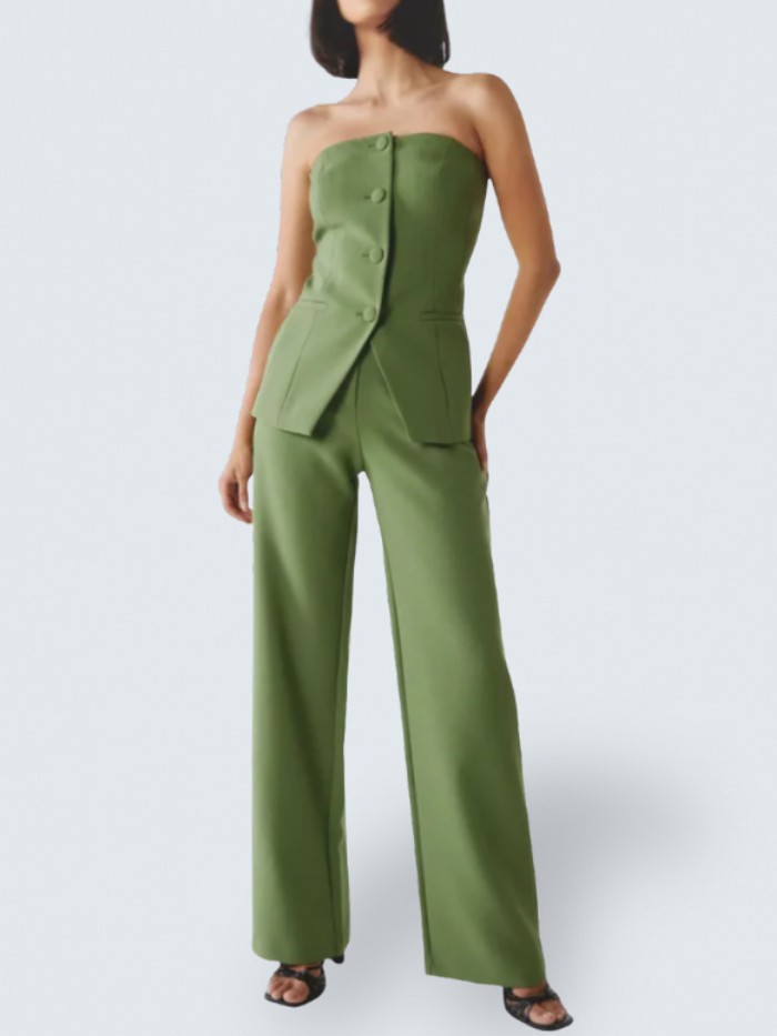 Bria Strapless Button-Down Jumpsuit