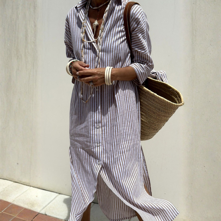 Sophia Elegant Striped Shirt Dress