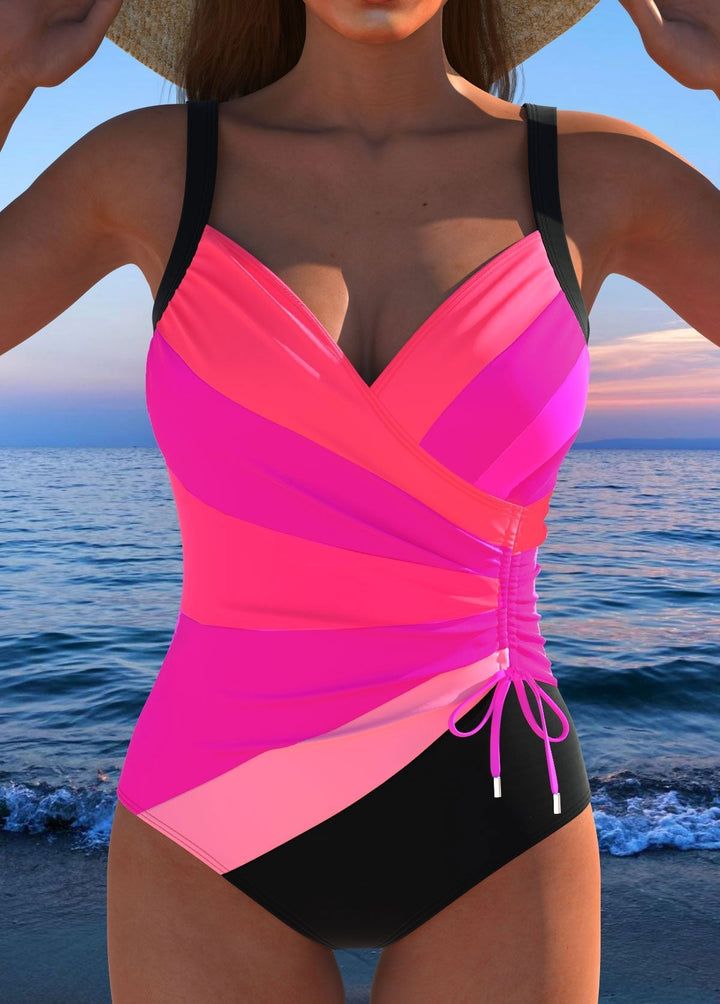 Susan Luxe Surplice Swimsuit with Colorful Print