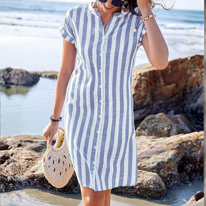 Elora Elegant Striped Shirt Dress