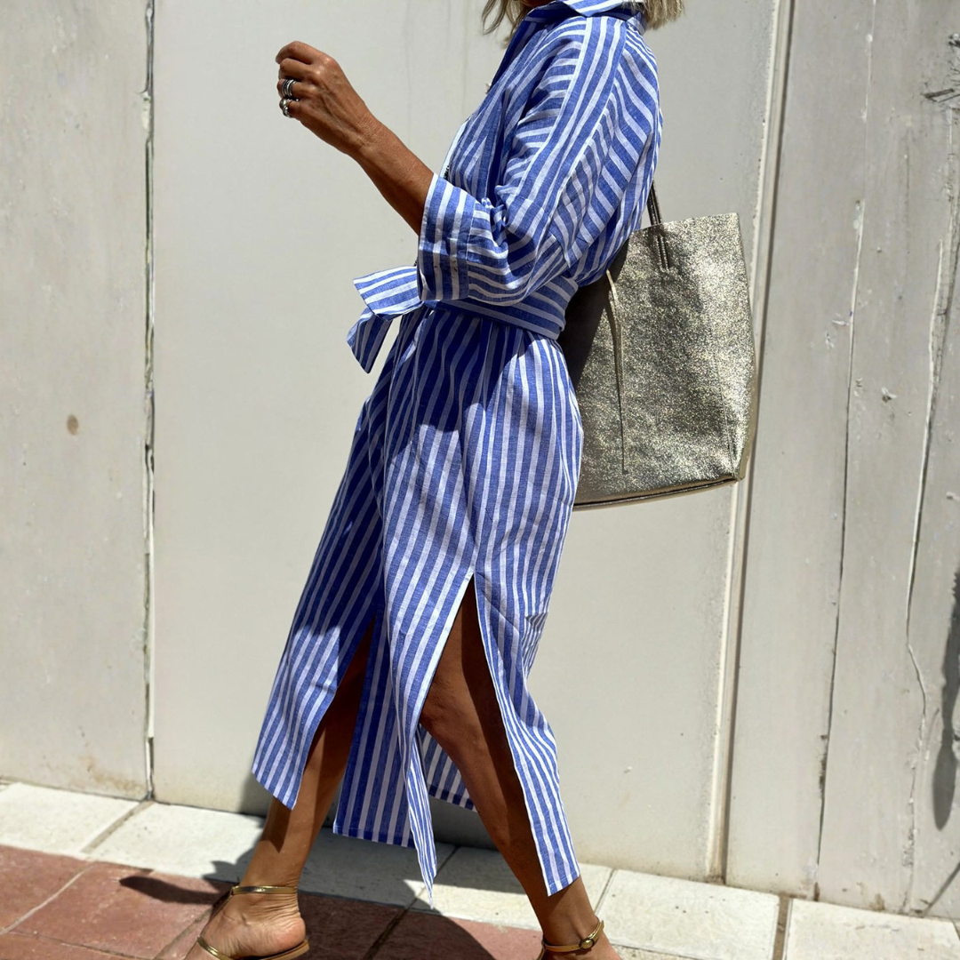 Sophia Elegant Striped Shirt Dress