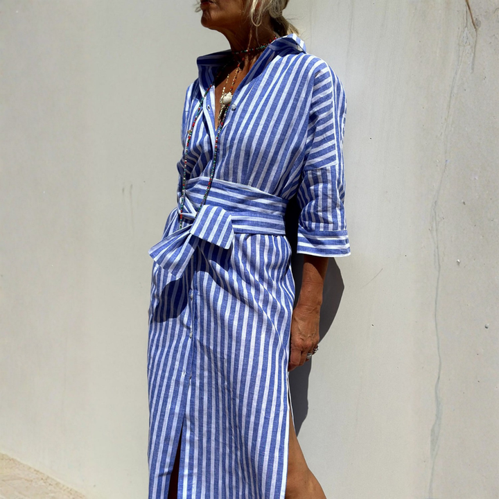 Sophia Elegant Striped Shirt Dress