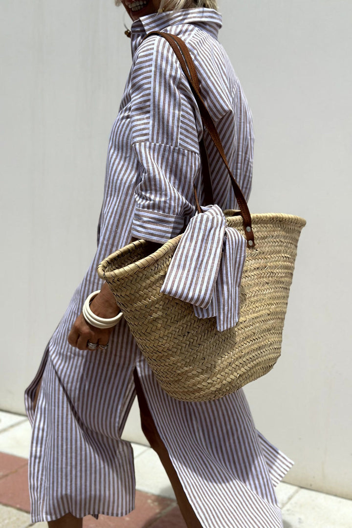 Sophia Elegant Striped Shirt Dress