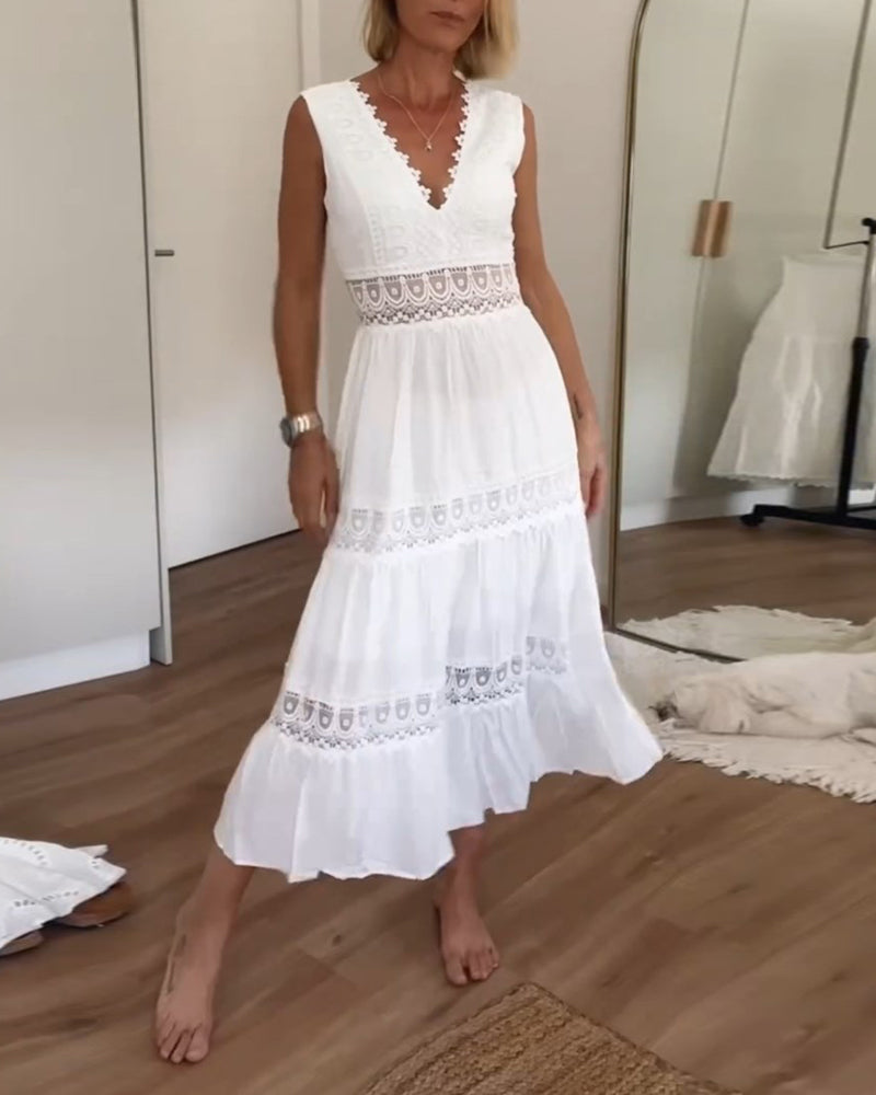 Charlotte Handcrafted Lace Dress with V-Neckline