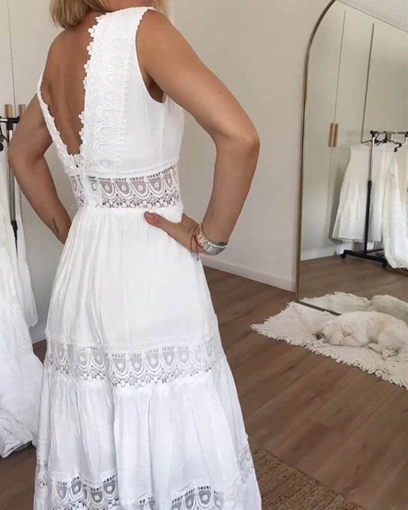 Charlotte Handcrafted Lace Dress with V-Neckline