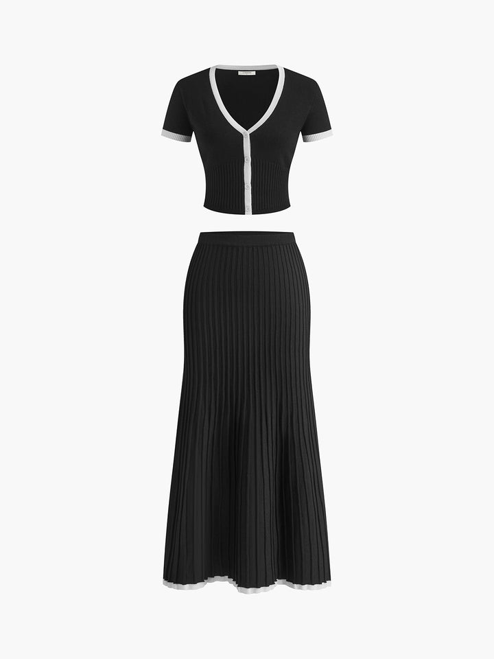 Monaco Minimalism Contrast Trim Skirt Set