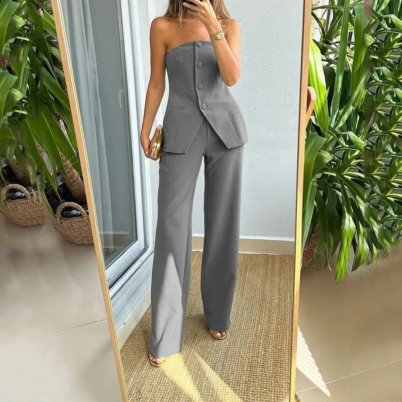 Bria Strapless Button-Down Jumpsuit
