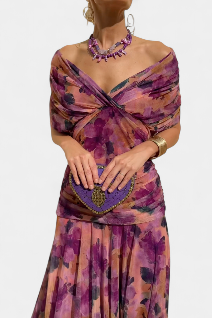 Bella Long Floral V-Neck Dress