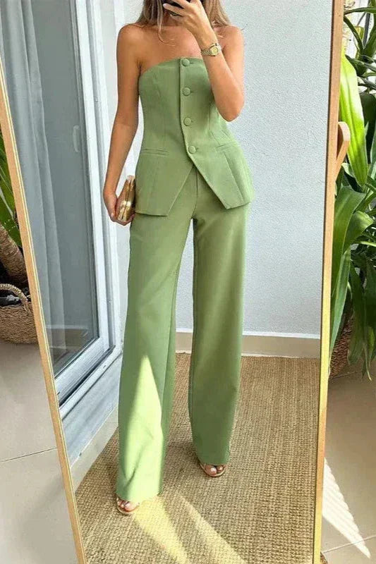 Bria Strapless Button-Down Jumpsuit