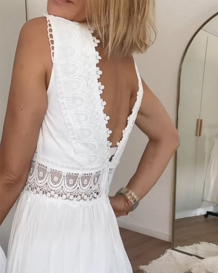 Charlotte Handcrafted Lace Dress with V-Neckline