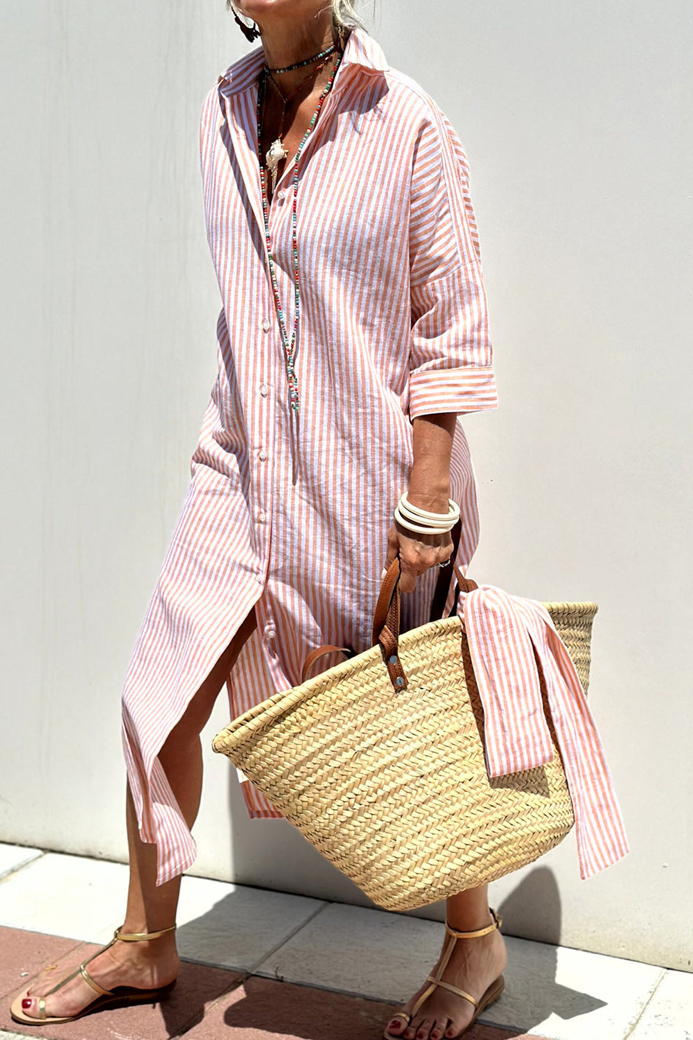 Sophia Elegant Striped Shirt Dress