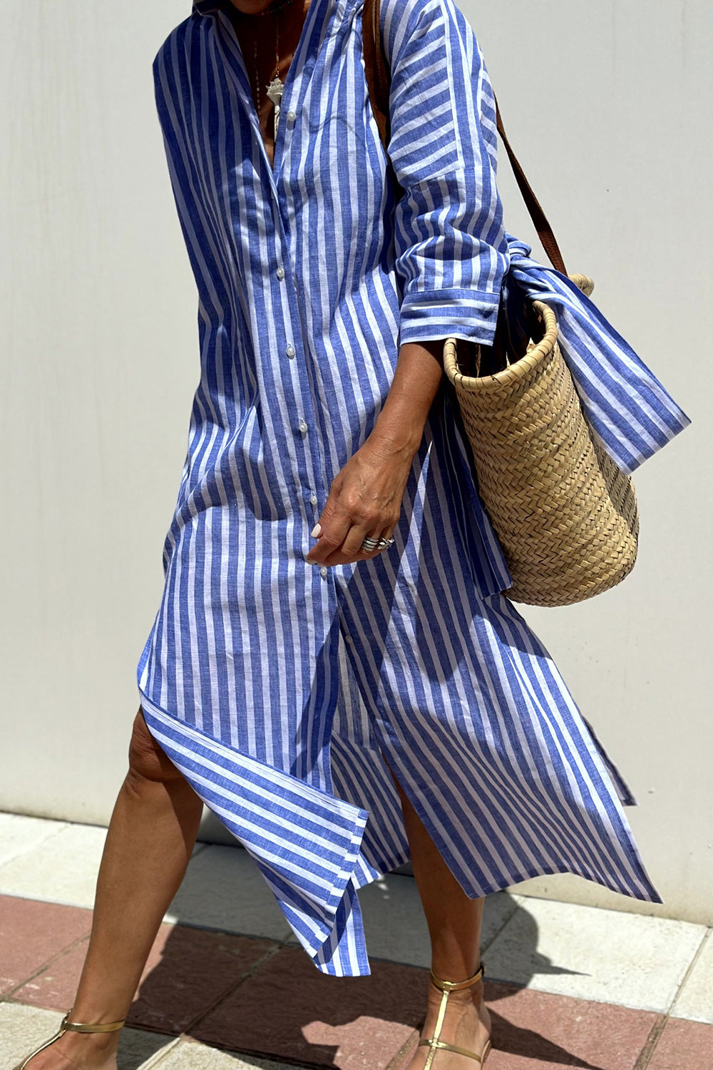 Sophia Elegant Striped Shirt Dress