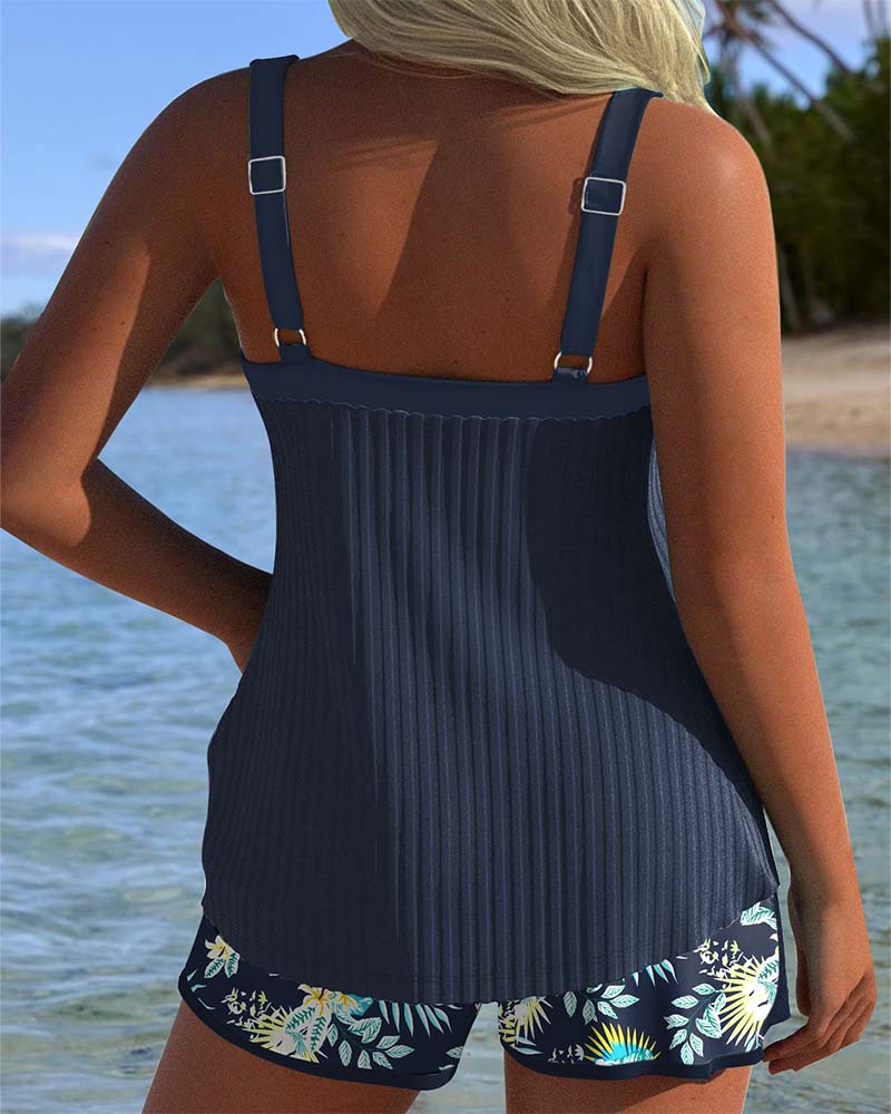 Anna Striped Tankini with Two-Piece Beach Shorts