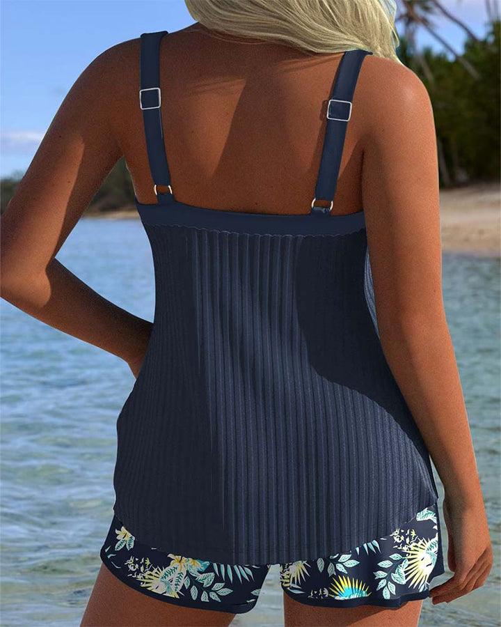 Anna Striped Tankini with Two-Piece Beach Shorts