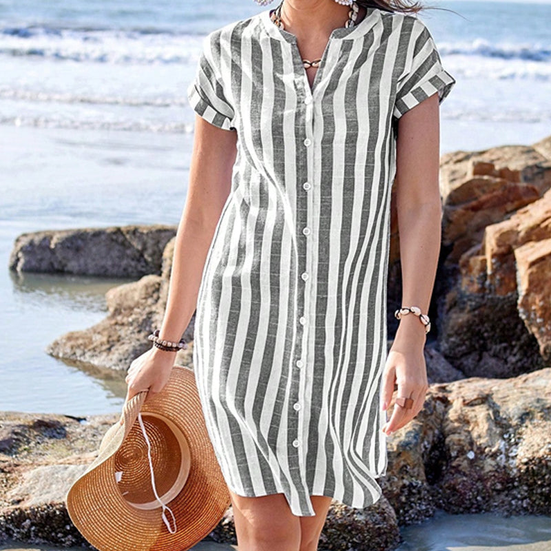 Martine Elegant Striped Shirt Dress