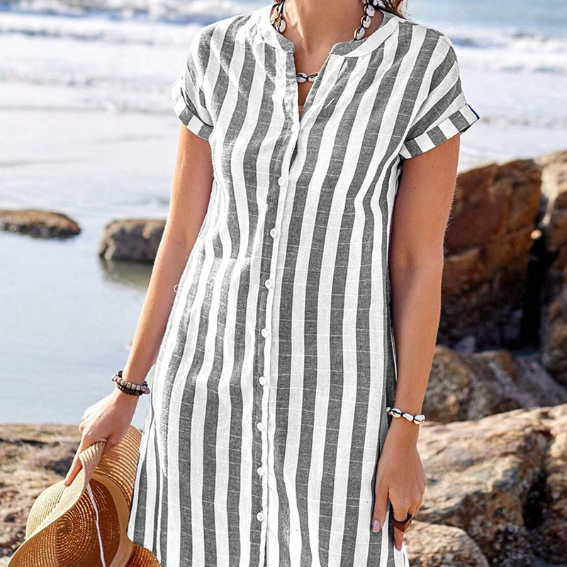 Martine Elegant Striped Shirt Dress